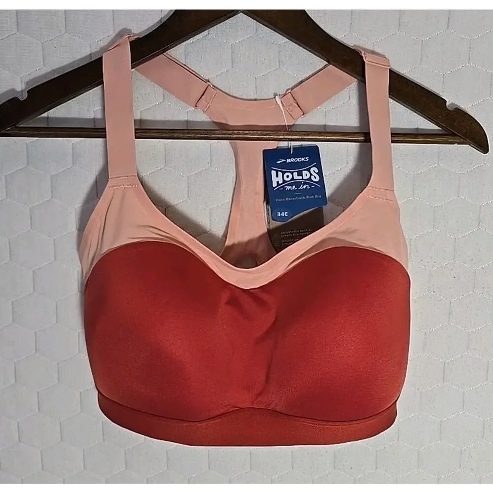 Brooks Dare Racerback Run Bra High Impact Sports Rosewood Flamingo Gym 34E